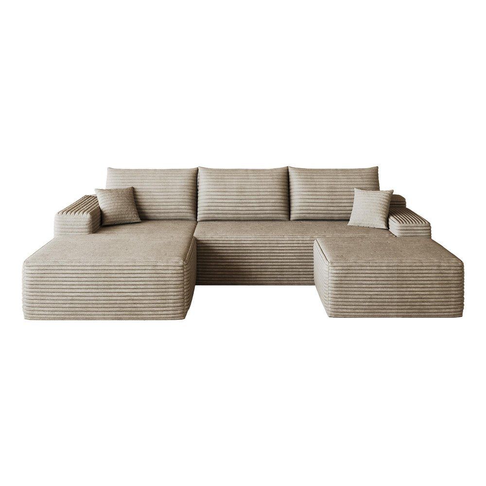 107" Camel Corduroy Modular Chaise Style Sofa With Ottoman