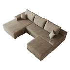 107" Camel Corduroy Modular Chaise Style Sofa With Ottoman
