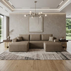 107" Camel Corduroy Modular Chaise Style Sofa With Ottoman