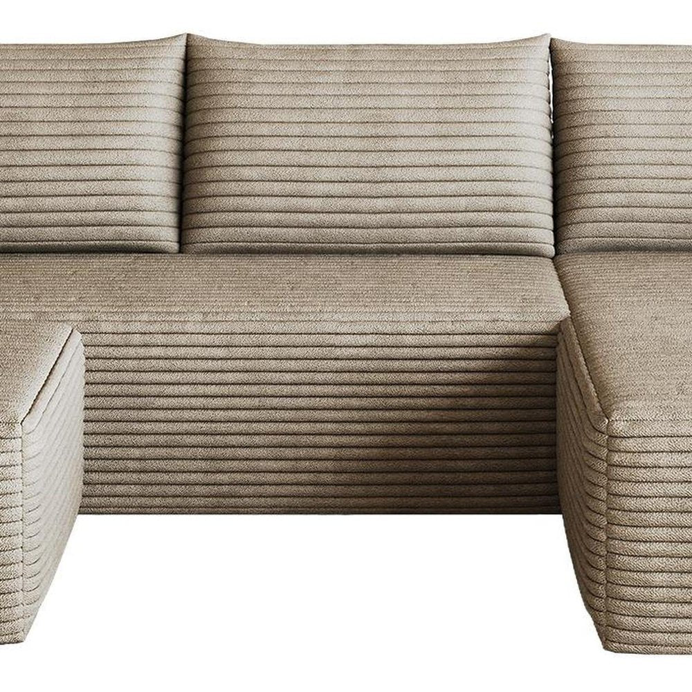 107" Camel Corduroy Modular Chaise Style Sofa With Ottoman And Toss Pillows