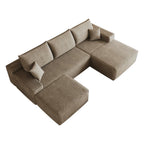 107" Camel Corduroy Modular Chaise Style Sofa With Ottoman And Toss Pillows