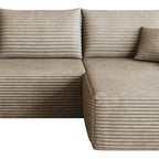 107" Camel Corduroy Modular Chaise Style Sofa With Ottoman And Toss Pillows