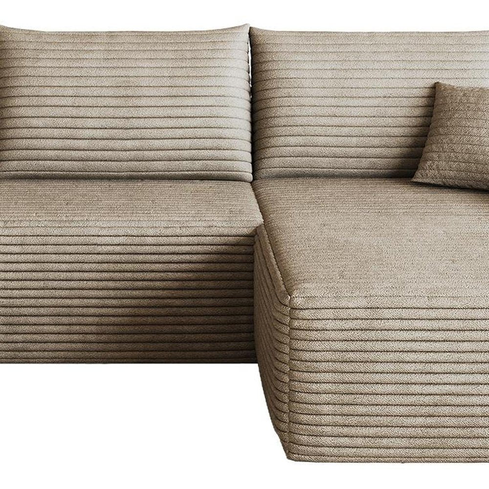 107" Camel Corduroy Modular Chaise Style Sofa With Ottoman And Toss Pillows