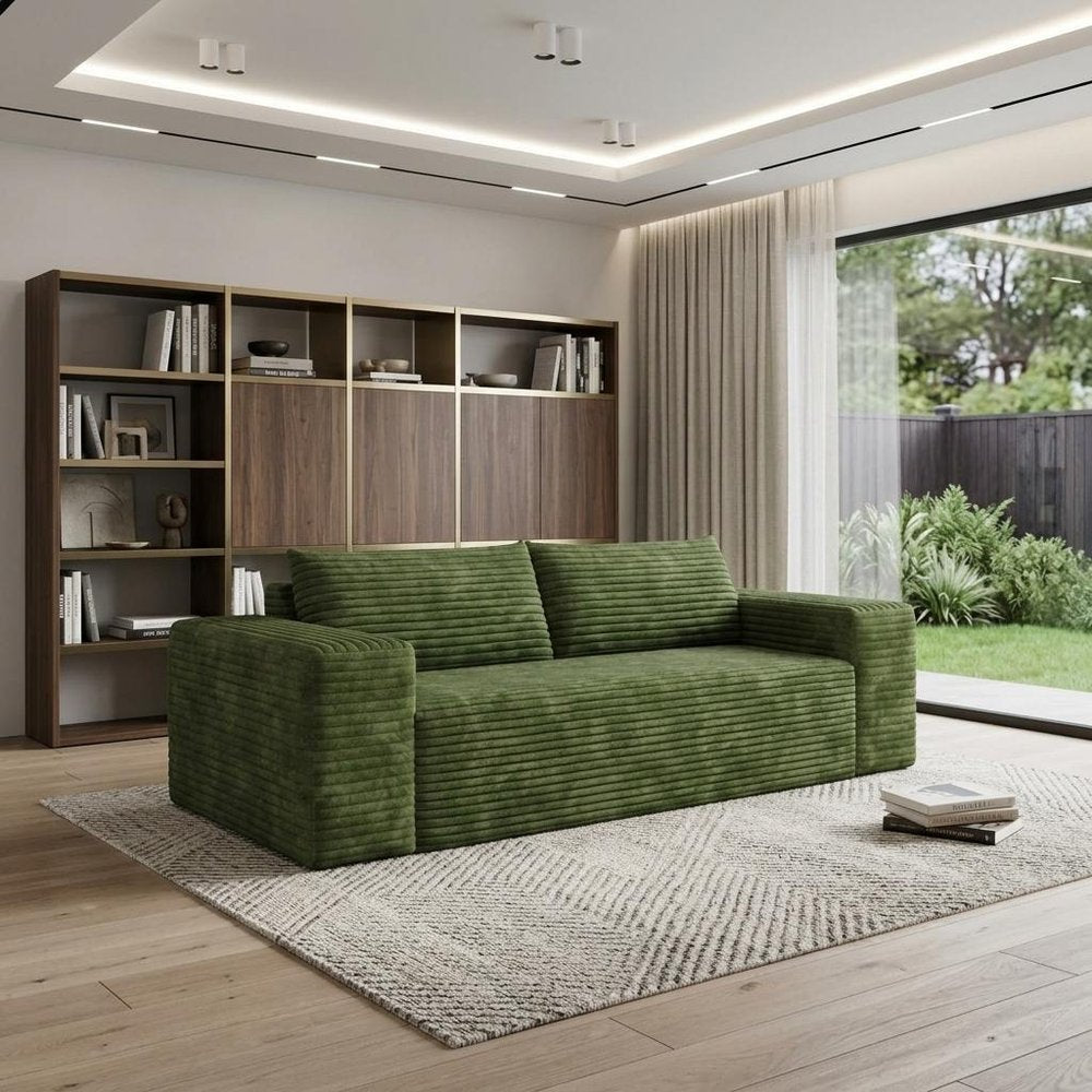 79" Green Corduroy Modular Sofa