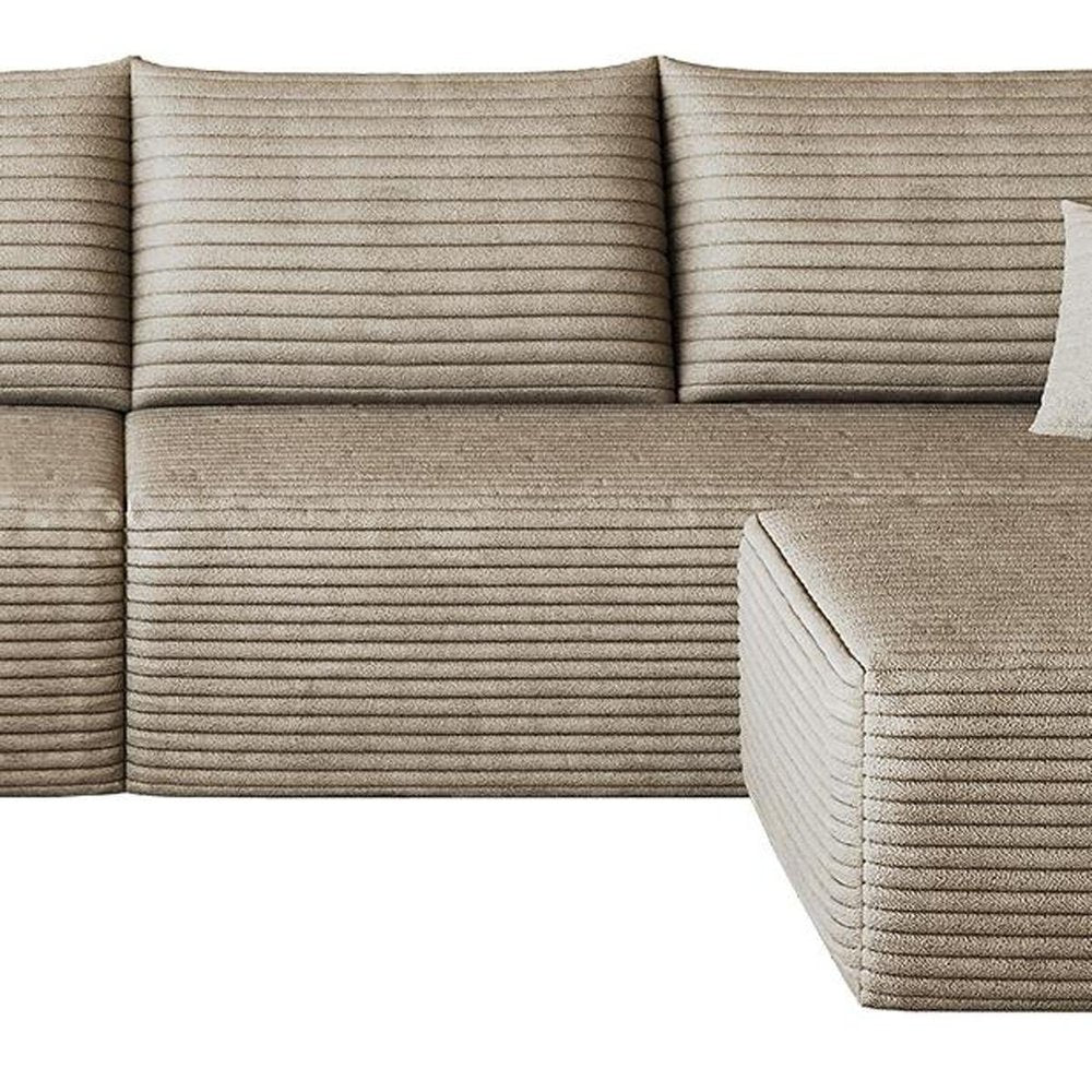 135" Camel Corduroy Modular Chaise Style Sofa With Ottoman And Toss Pillows