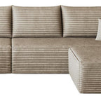 135" Camel Corduroy Modular Chaise Style Sofa With Ottoman And Toss Pillows
