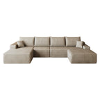 135" Camel Corduroy Modular Chaise Style Sofa With Ottoman And Toss Pillows