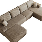 135" Camel Corduroy Modular Chaise Style Sofa With Ottoman And Toss Pillows