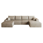135" Camel Corduroy Modular Chaise Style Sofa With Ottoman And Toss Pillows