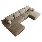 135" Camel Corduroy Modular Chaise Style Sofa With Ottoman And Toss Pillows