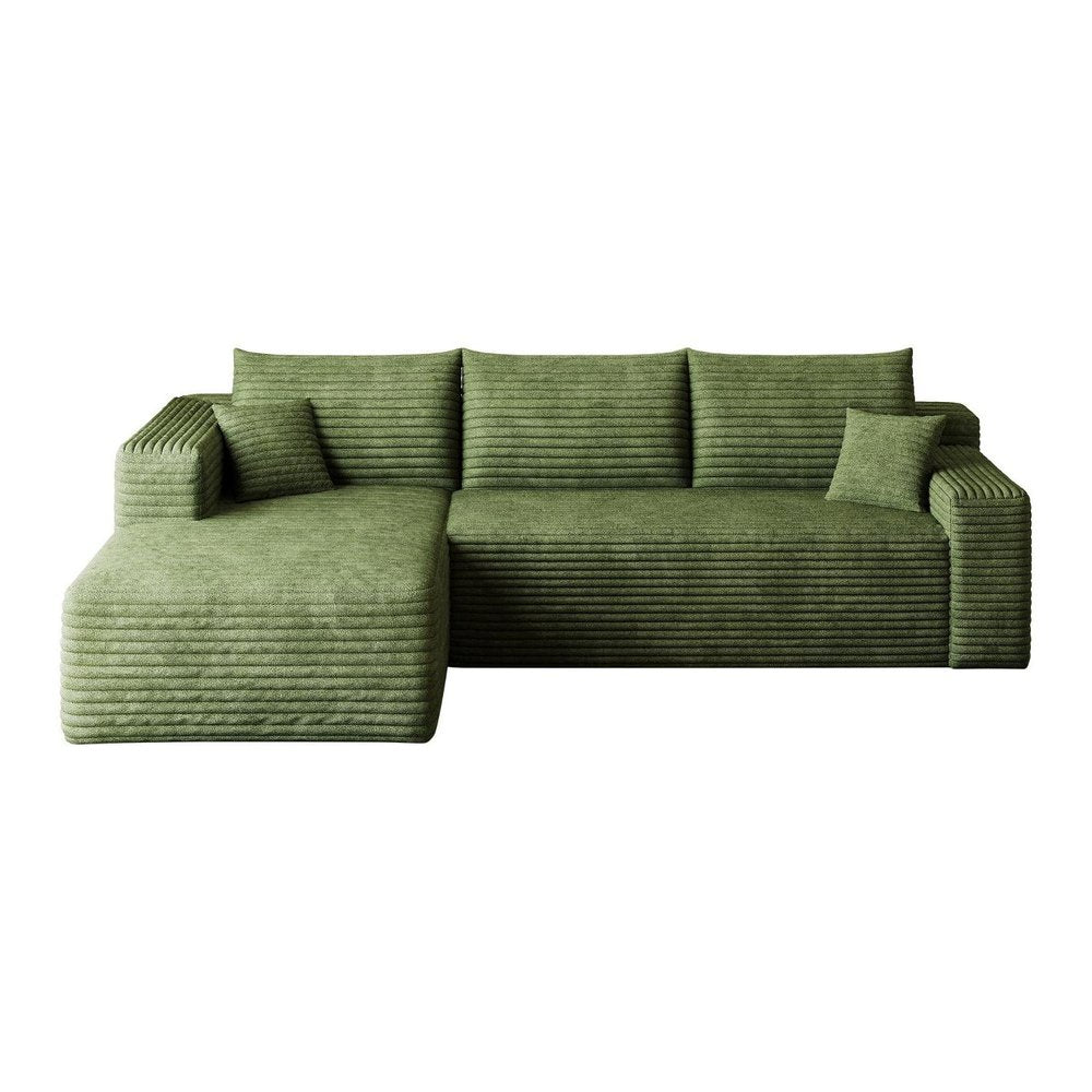 Green Corduroy Modular L Shaped Sofa and Chaise Sectional