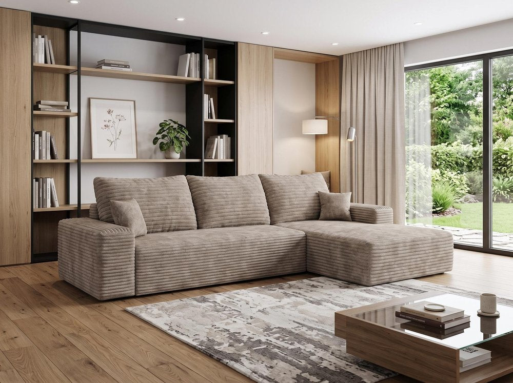 Camel Corduroy Modular L Shaped Sofa and Chaise Sectional