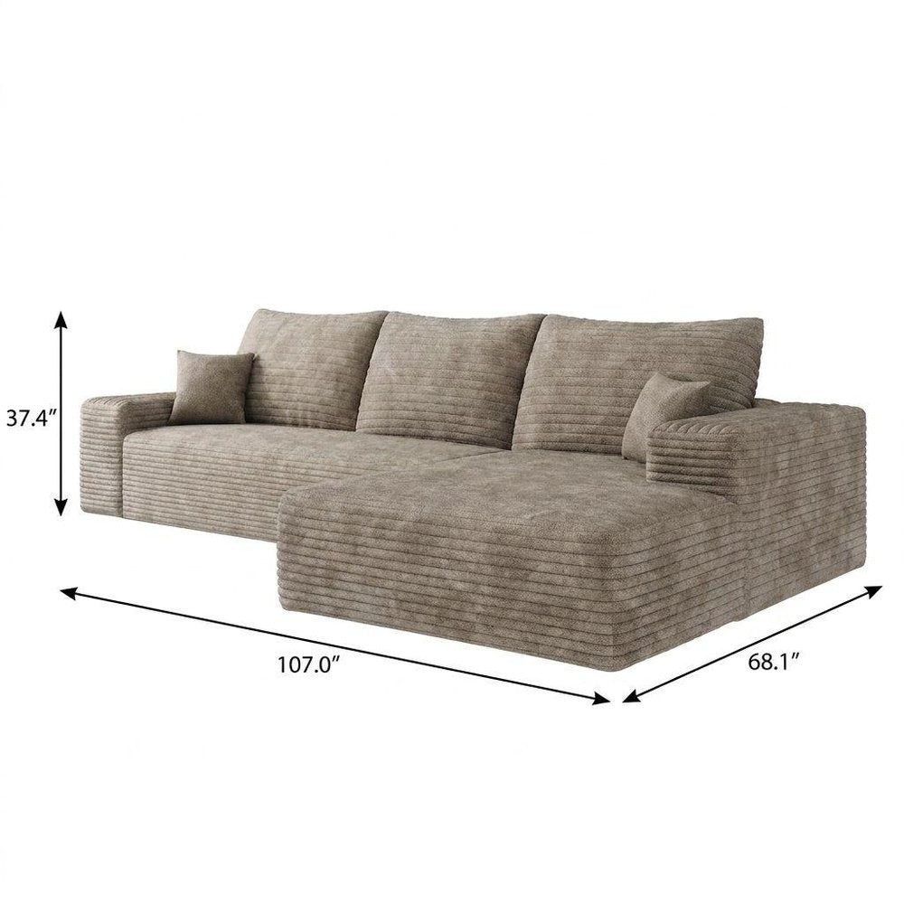 Camel Corduroy Modular L Shaped Sofa and Chaise Sectional