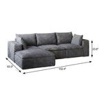 102" Dark Gray Corduroy Modular Sofa With Ottoman And Toss Pillows