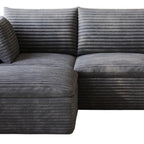 102" Dark Gray Corduroy Modular Sofa With Ottoman And Toss Pillows
