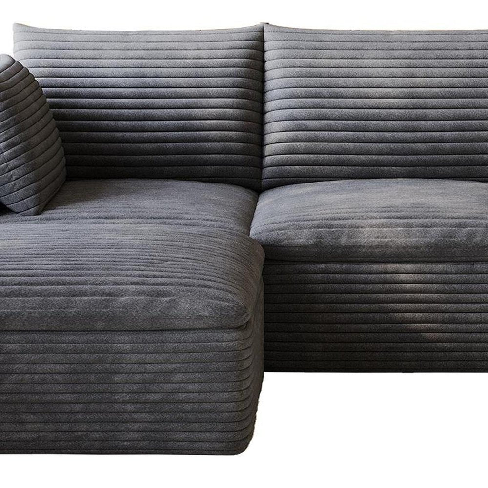 102" Dark Gray Corduroy Modular Sofa With Ottoman And Toss Pillows