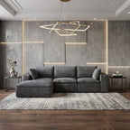 102" Dark Gray Corduroy Modular Sofa With Ottoman And Toss Pillows