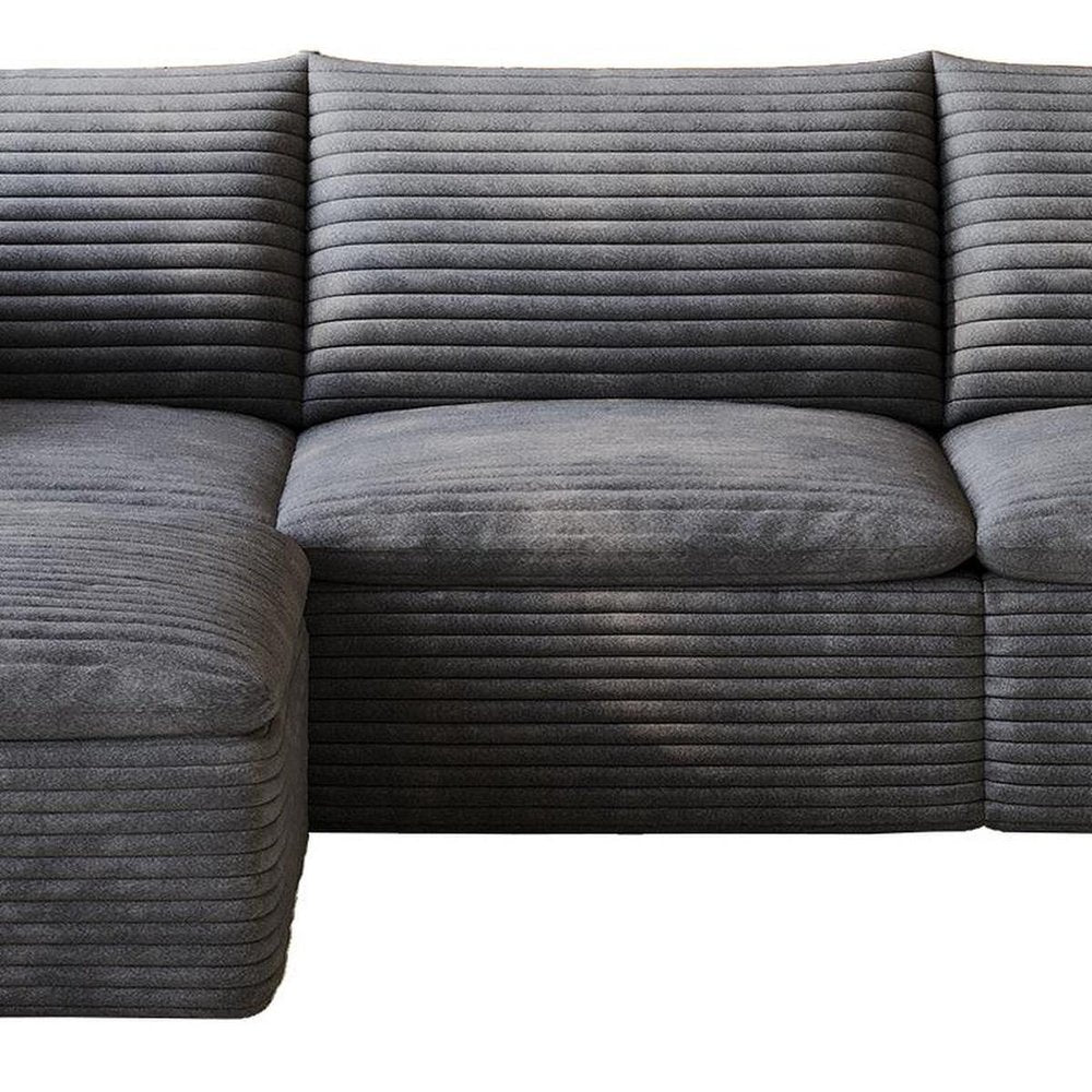 102" Dark Gray Corduroy Modular Sofa With Ottoman And Toss Pillows