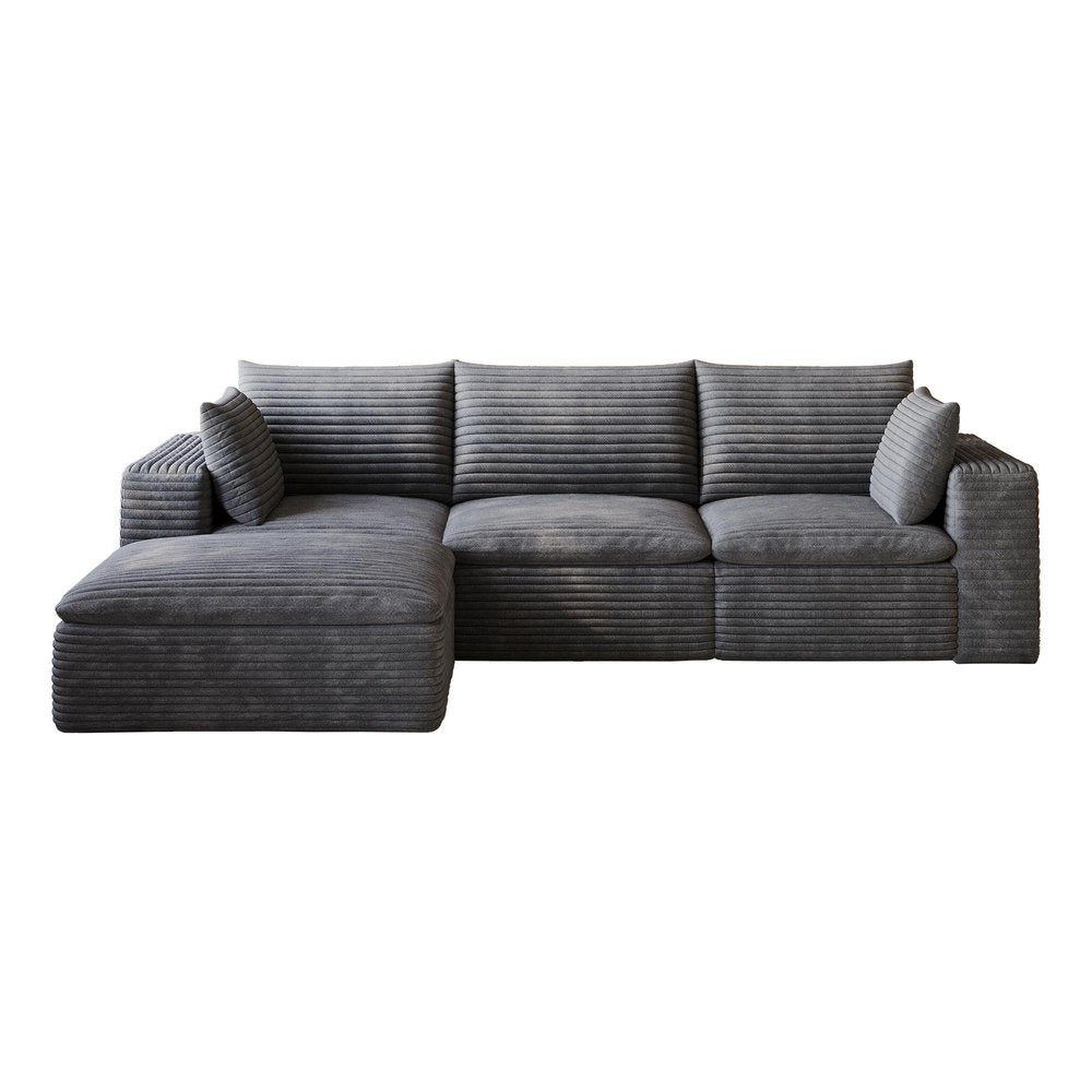 102" Dark Gray Corduroy Modular Sofa With Ottoman And Toss Pillows