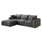 102" Dark Gray Corduroy Modular Sofa With Ottoman And Toss Pillows