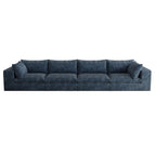 158" Blue Corduroy Modular Sofa With Toss Pillows