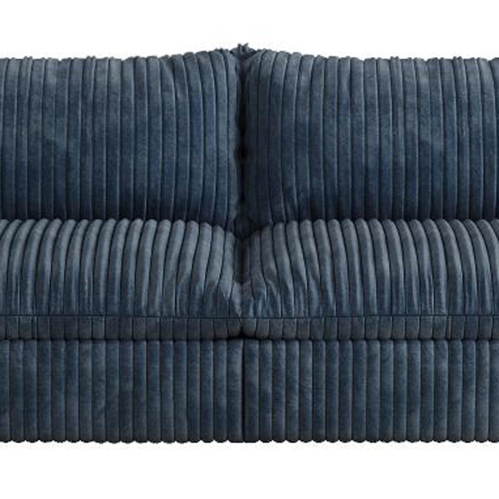 158" Blue Corduroy Modular Sofa With Toss Pillows