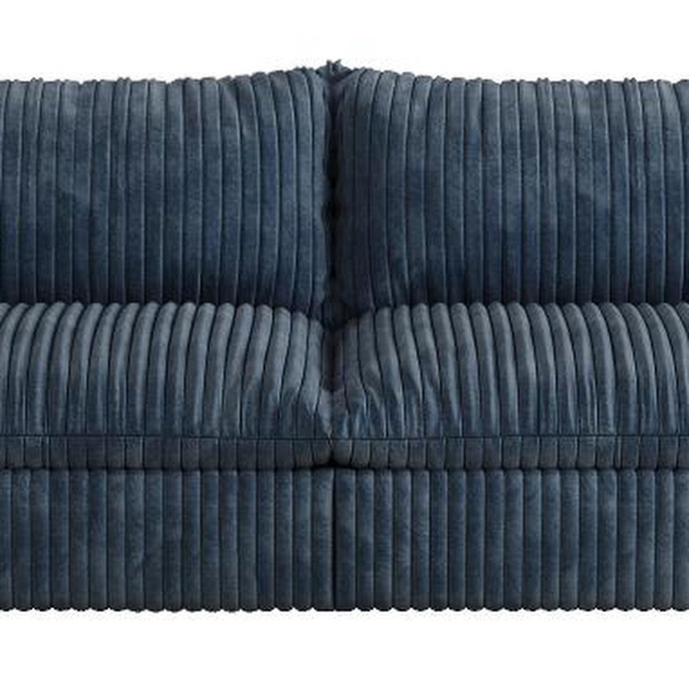 158" Blue Corduroy Modular Sofa With Toss Pillows