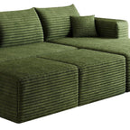 95" Green Corduroy Modular Chaise Style Sofa With Ottoman And Toss Pillows