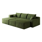 95" Green Corduroy Modular Chaise Style Sofa With Ottoman And Toss Pillows