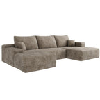 107" Camel Corduroy Modular Chaise Style Sofa With Ottoman And Toss Pillows