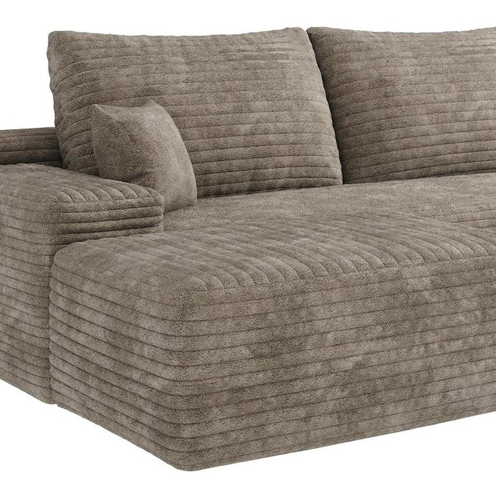107" Camel Corduroy Modular Chaise Style Sofa With Ottoman And Toss Pillows