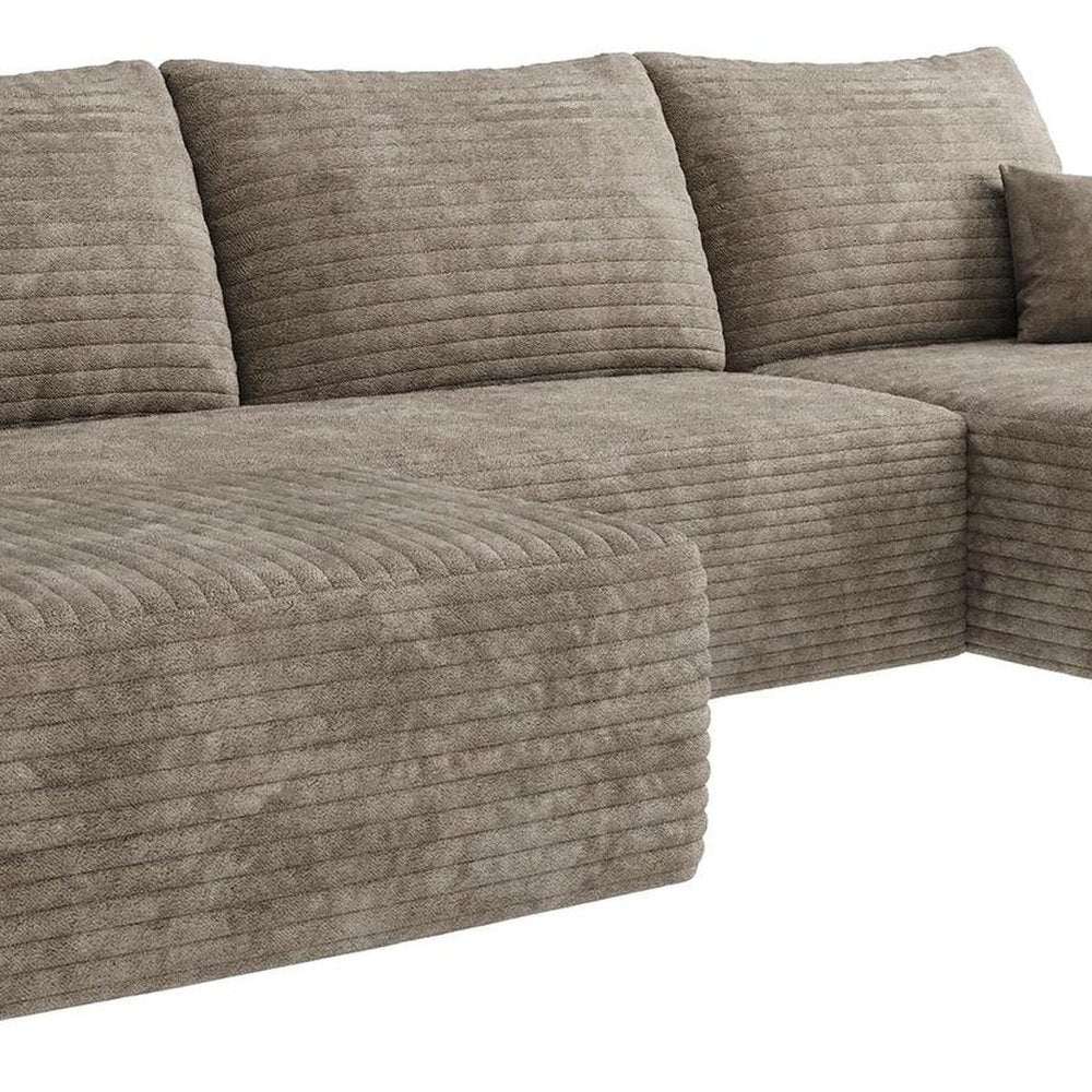 107" Camel Corduroy Modular Chaise Style Sofa With Ottoman And Toss Pillows