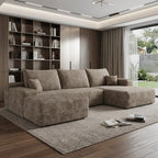 107" Camel Corduroy Modular Chaise Style Sofa With Ottoman And Toss Pillows