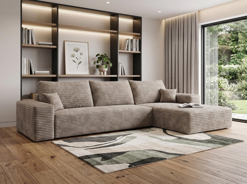 Camel Corduroy Modular L Shaped Sofa and Chaise Sectional