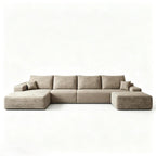 135" Camel Corduroy Modular Chaise Style Sofa With Ottoman And Toss Pillows