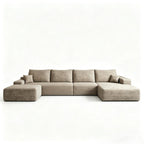 135" Camel Corduroy Modular Chaise Style Sofa With Ottoman And Toss Pillows