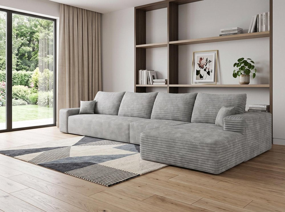Gray Corduroy Modular L Shaped Sofa and Chaise Sectional