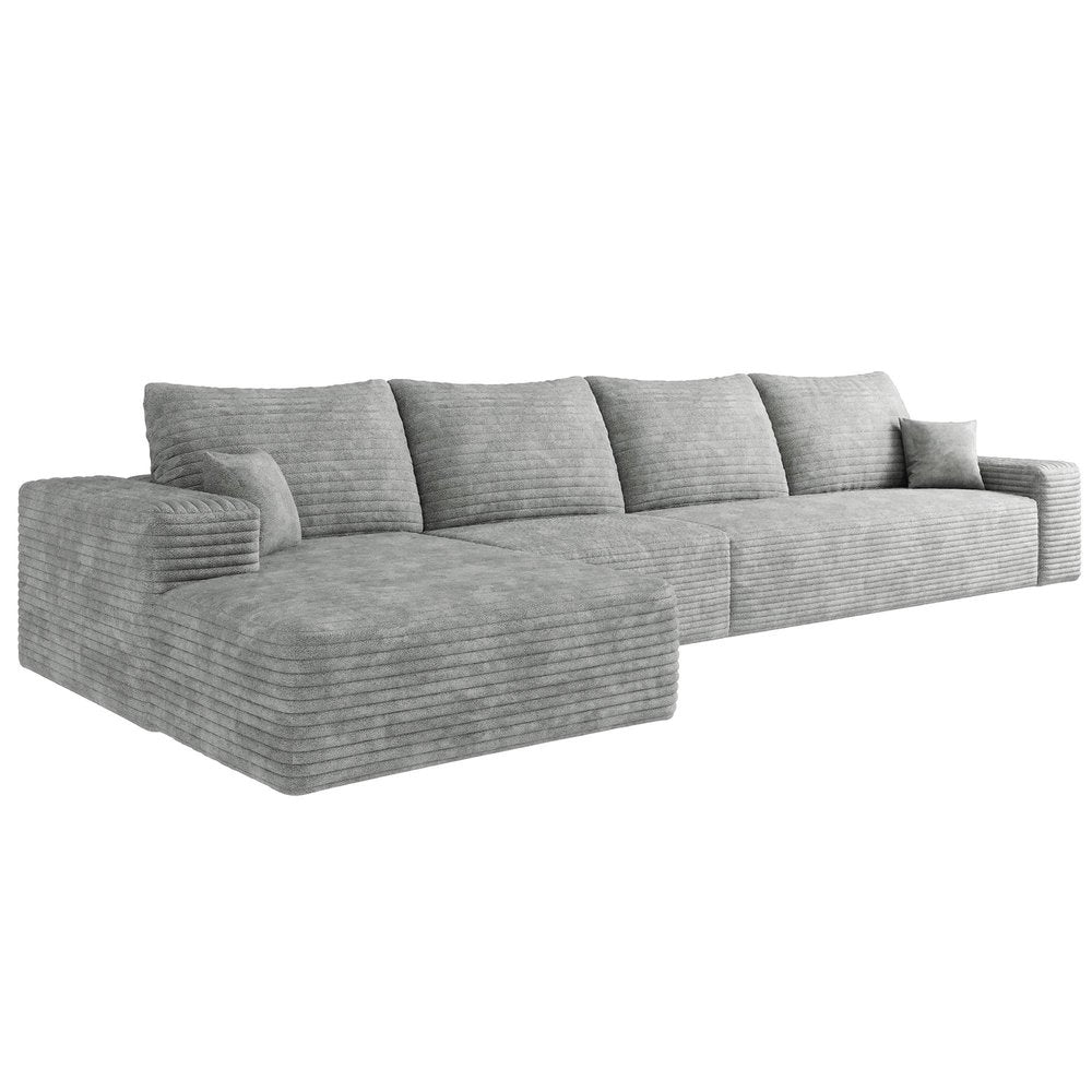 Gray Corduroy Modular L Shaped Sofa and Chaise Sectional