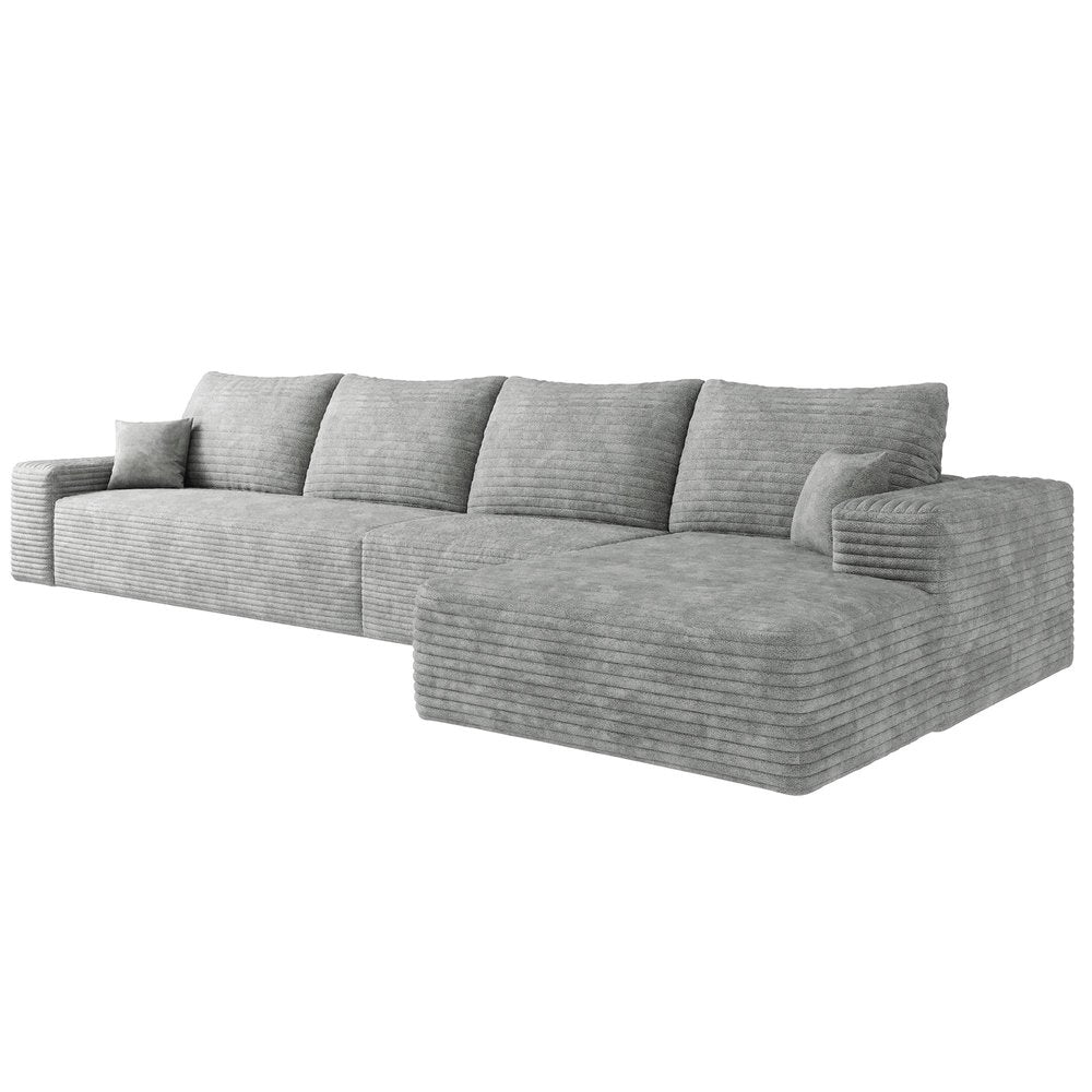 Gray Corduroy Modular L Shaped Sofa and Chaise Sectional