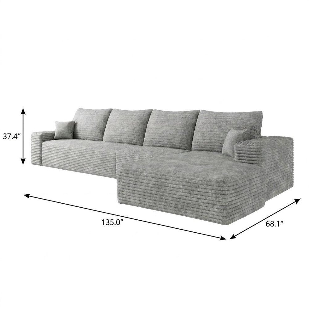 Gray Corduroy Modular L Shaped Sofa and Chaise Sectional