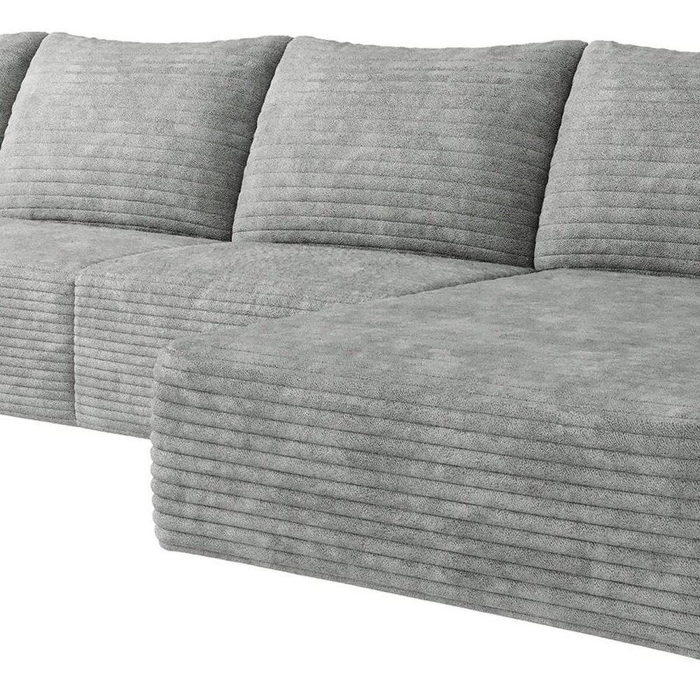 Gray Corduroy Modular L Shaped Sofa and Chaise Sectional