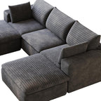102" Gray Corduroy Modular Sofa With Ottoman And Toss Pillows