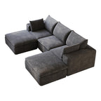 102" Gray Corduroy Modular Sofa With Ottoman And Toss Pillows