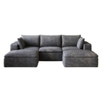 102" Gray Corduroy Modular Sofa With Ottoman And Toss Pillows
