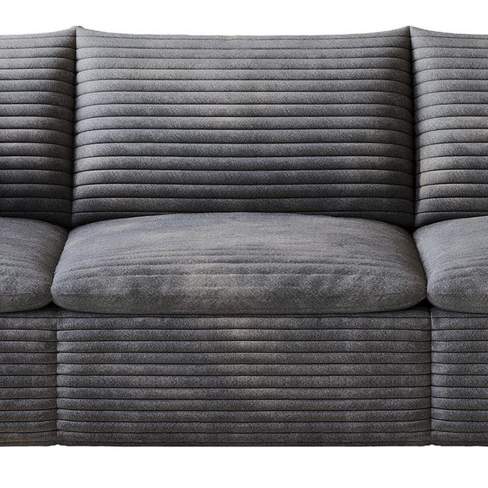 102" Gray Corduroy Modular Sofa With Toss Pillows