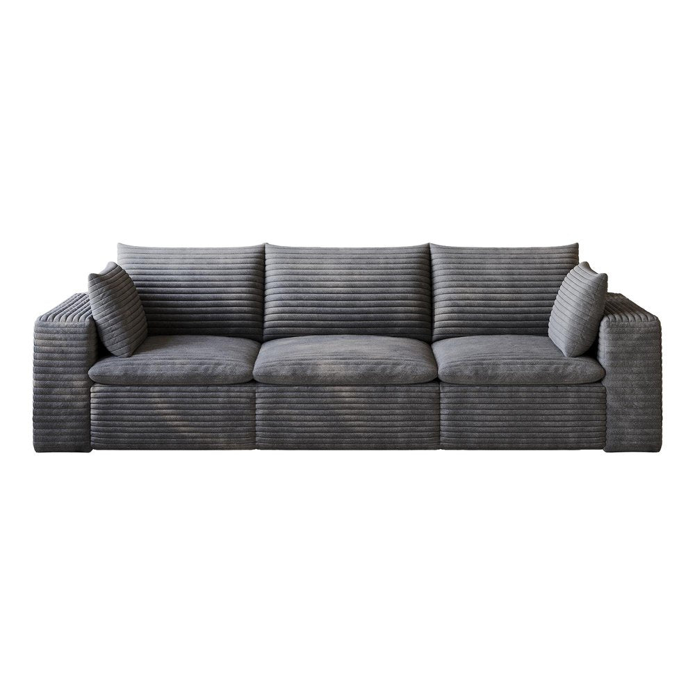 102" Gray Corduroy Modular Sofa With Toss Pillows