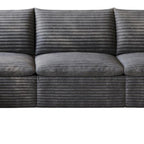 134" Gray Corduroy Modular Sofa With Ottoman And Toss Pillows