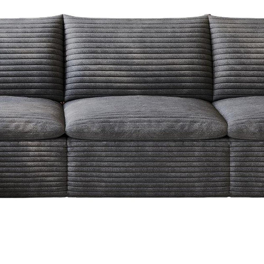 134" Dark Gray Corduroy Modular Sofa With Ottoman And Toss Pillows