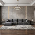 134" Gray Corduroy Modular Sofa With Ottoman And Toss Pillows