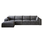 134" Gray Corduroy Modular Sofa With Ottoman And Toss Pillows